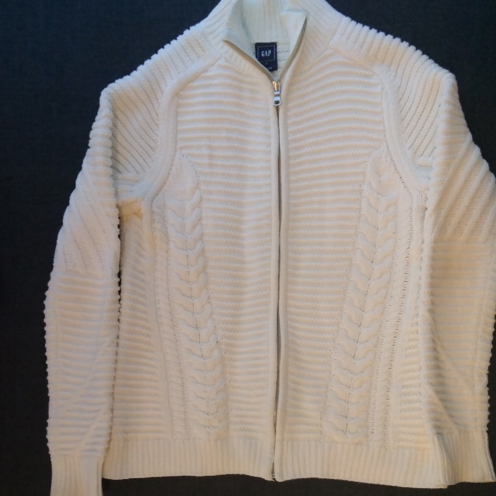 GAP Women's White Zip-Up Sweater